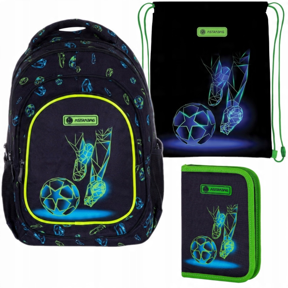 Školský batoh set pre chlapcov - ASTRABAG Football Motion s peračníkom a vreckom na topánky